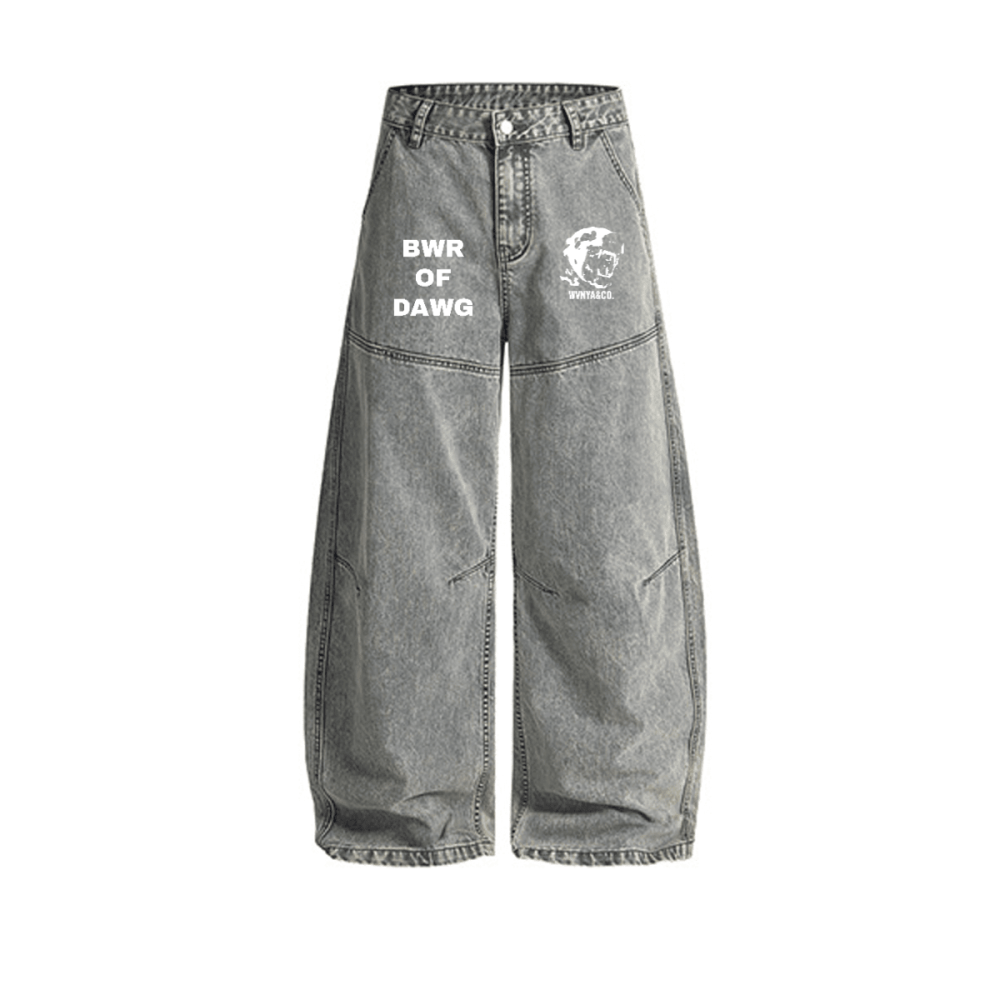 WVNYA&CO UNISEX WASHED CURVED BLADE DENIM JEANS