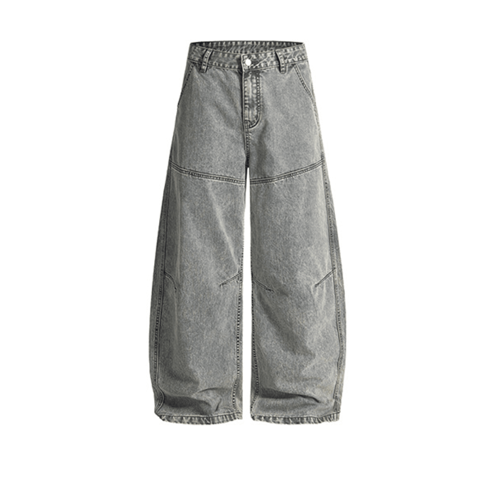 WVNYA&CO UNISEX WASHED CURVED BLADE DENIM JEANS