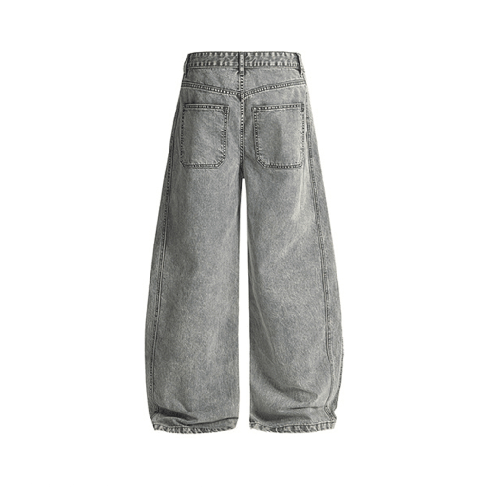 WVNYA&CO UNISEX WASHED CURVED BLADE DENIM JEANS