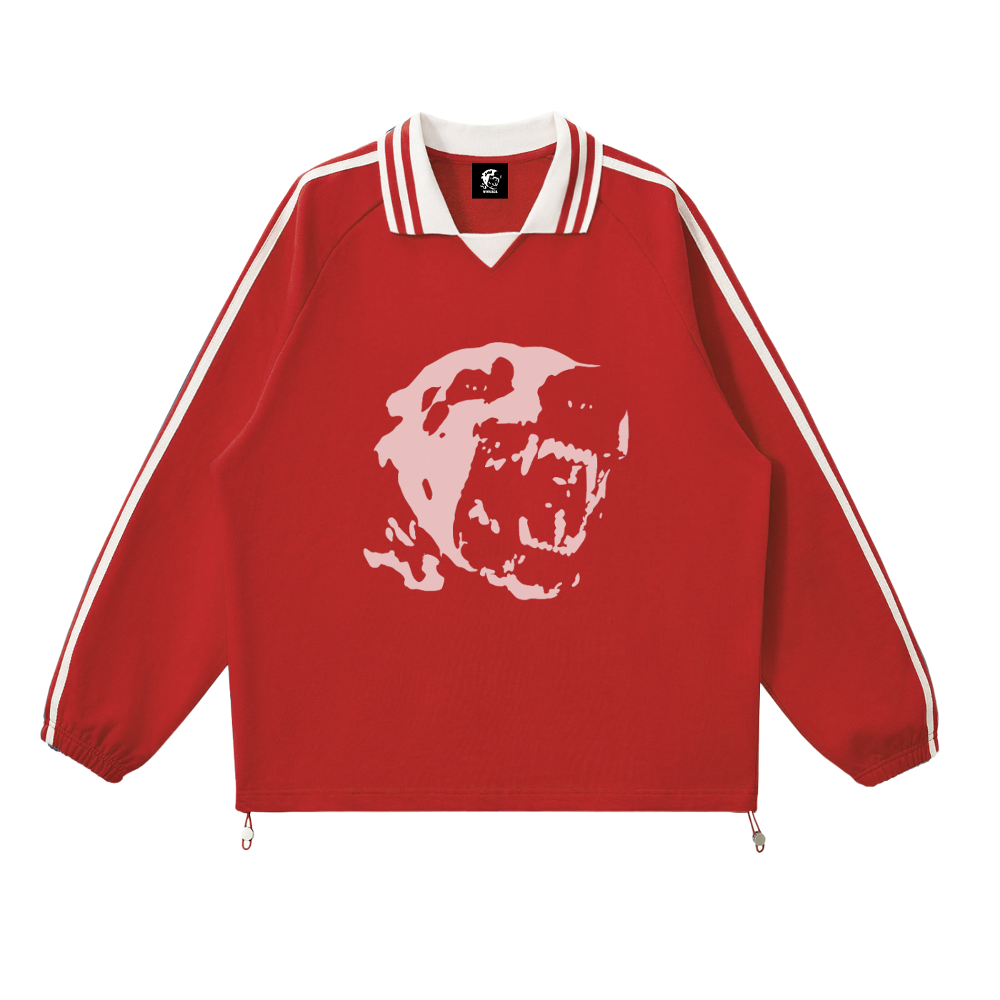 CONTRAST STRIPPD LAPEL COLLAR SWEATSHIRT