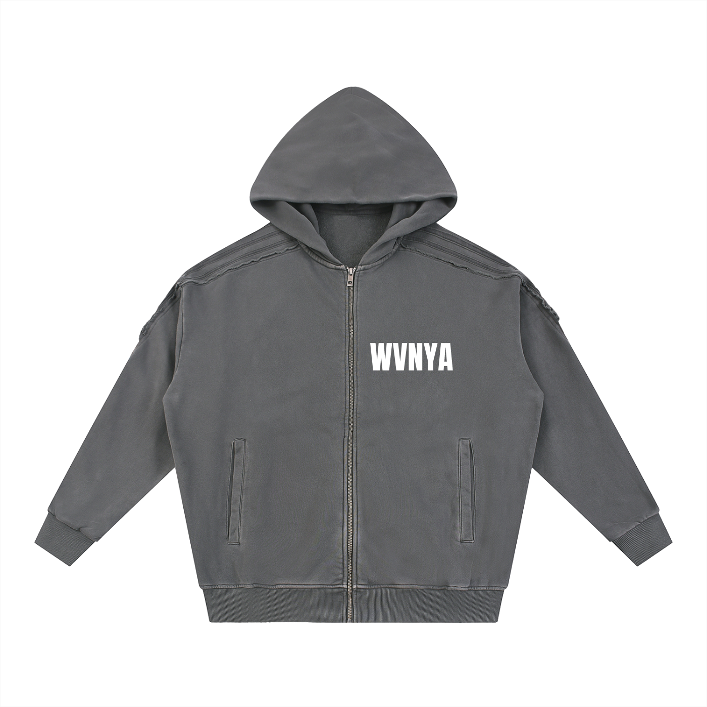 SNOW WASHD TAPE  RAW EDGE ZIP HOODIE