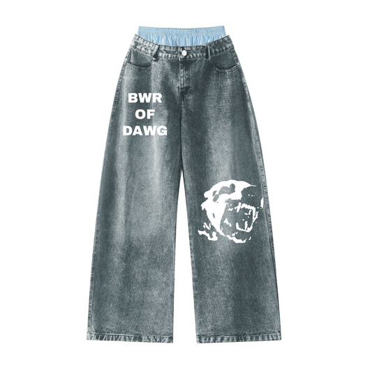 WVNYA&CO. UNISEX DOUBLE DOWN STYLE WIDE LEG JEANS