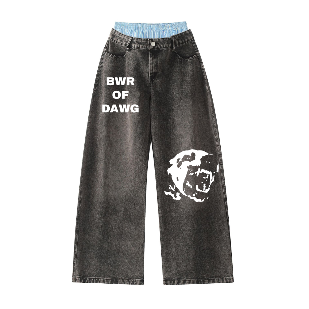 WVNYA&CO. UNISEX DOUBLE DOWN STYLE WIDE LEG JEANS
