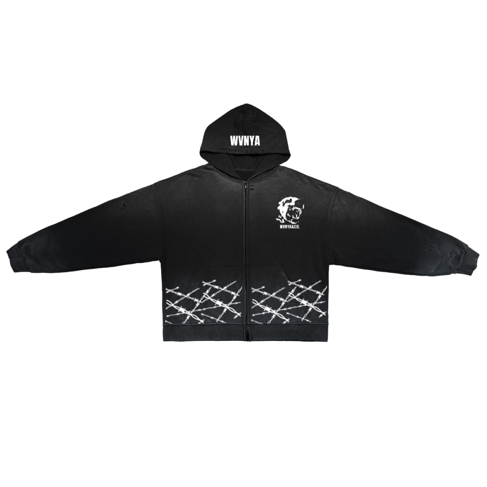 BIG DAWG WIRE UNISEXWASHED DISTRESSED ZIP-UP HOODIE