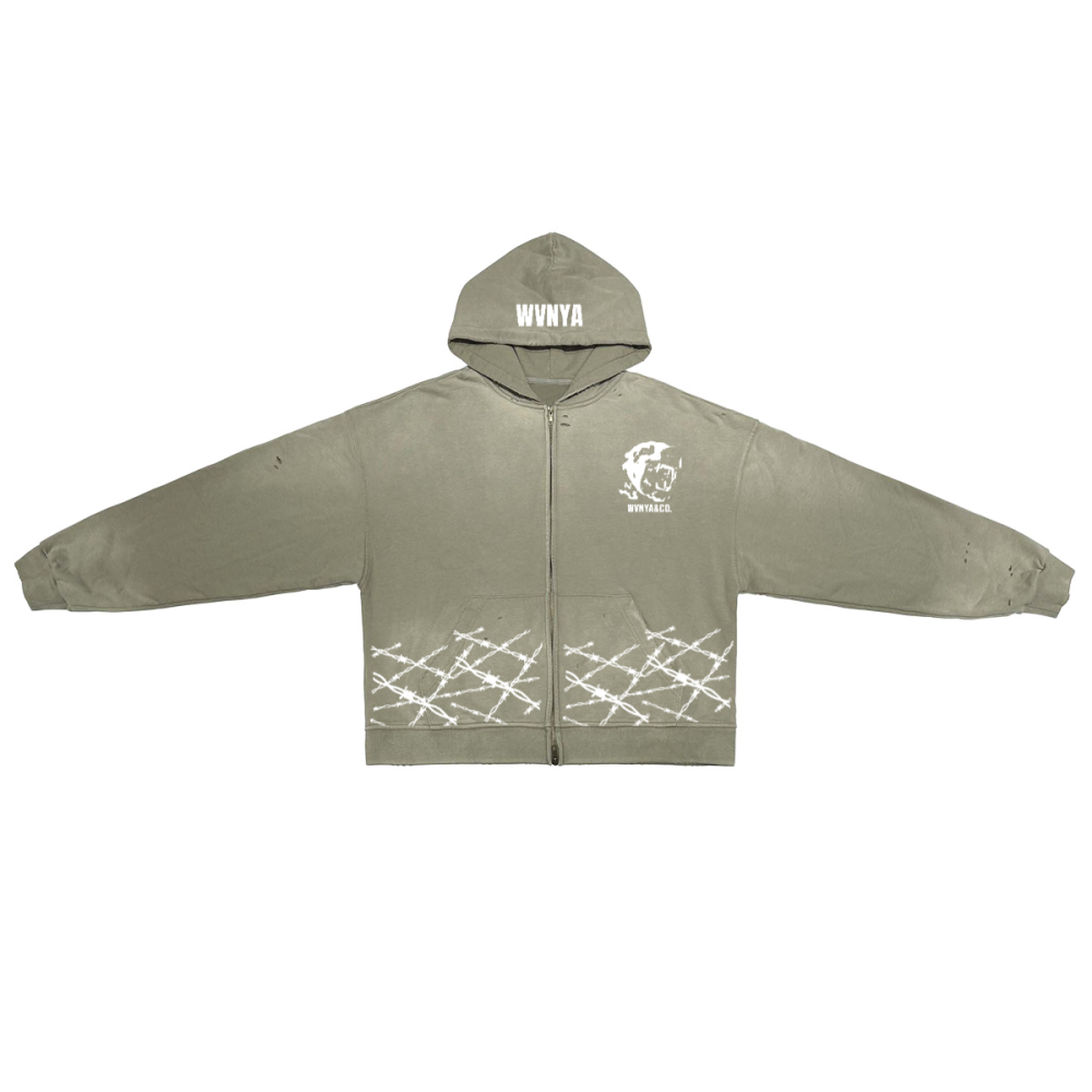 BIG DAWG WIRE UNISEXWASHED DISTRESSED ZIP-UP HOODIE