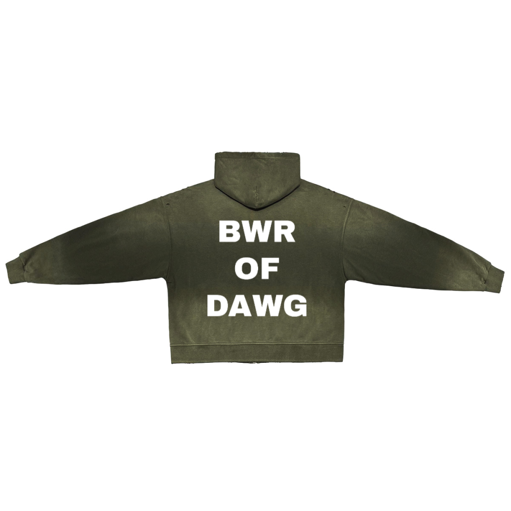 BIG DAWG WIRE UNISEXWASHED DISTRESSED ZIP-UP HOODIE