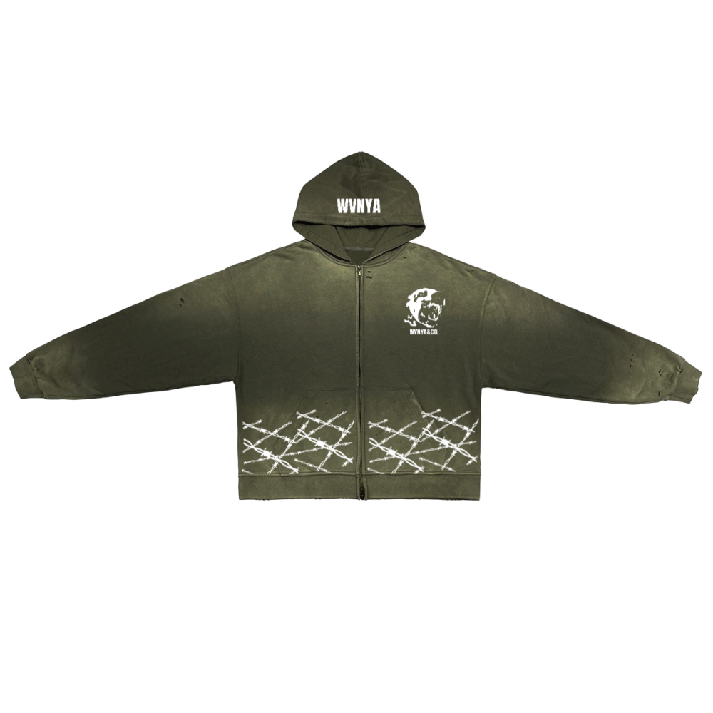 BIG DAWG WIRE UNISEXWASHED DISTRESSED ZIP-UP HOODIE