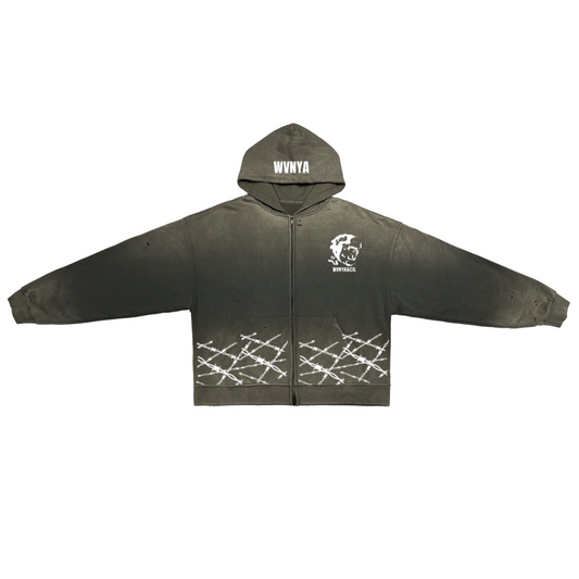 BIG DAWG WIRE UNISEXWASHED DISTRESSED ZIP-UP HOODIE