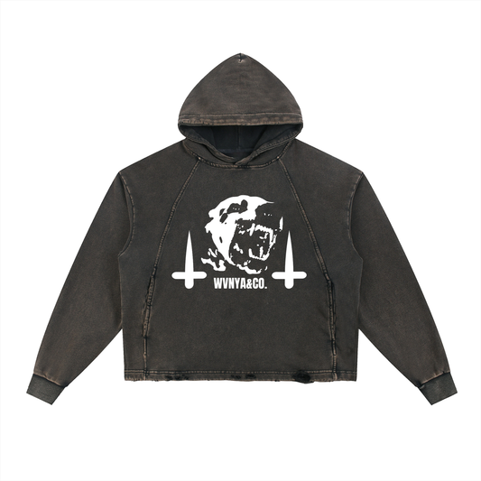 VINTAGE WASHED FRAYD-HEM HOODIE