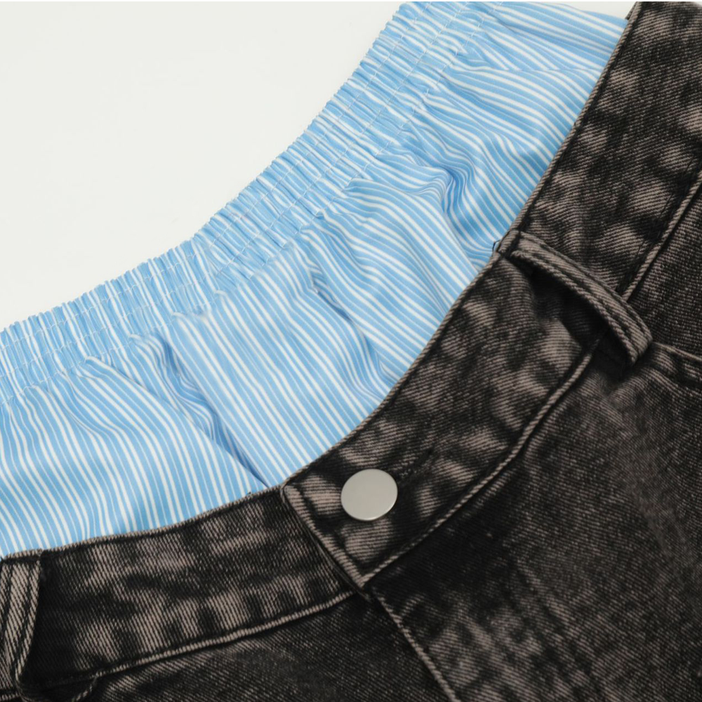 WVNYA&CO. UNISEX DOUBLE DOWN STYLE WIDE LEG JEANS