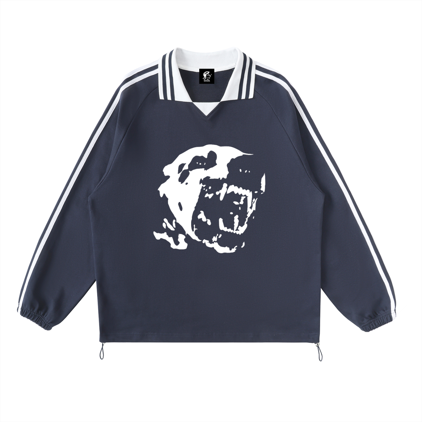 CONTRAST STRIPPD LAPEL COLLAR SWEATSHIRT