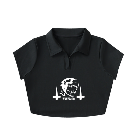 V-NECK LAPEL CROP TOP