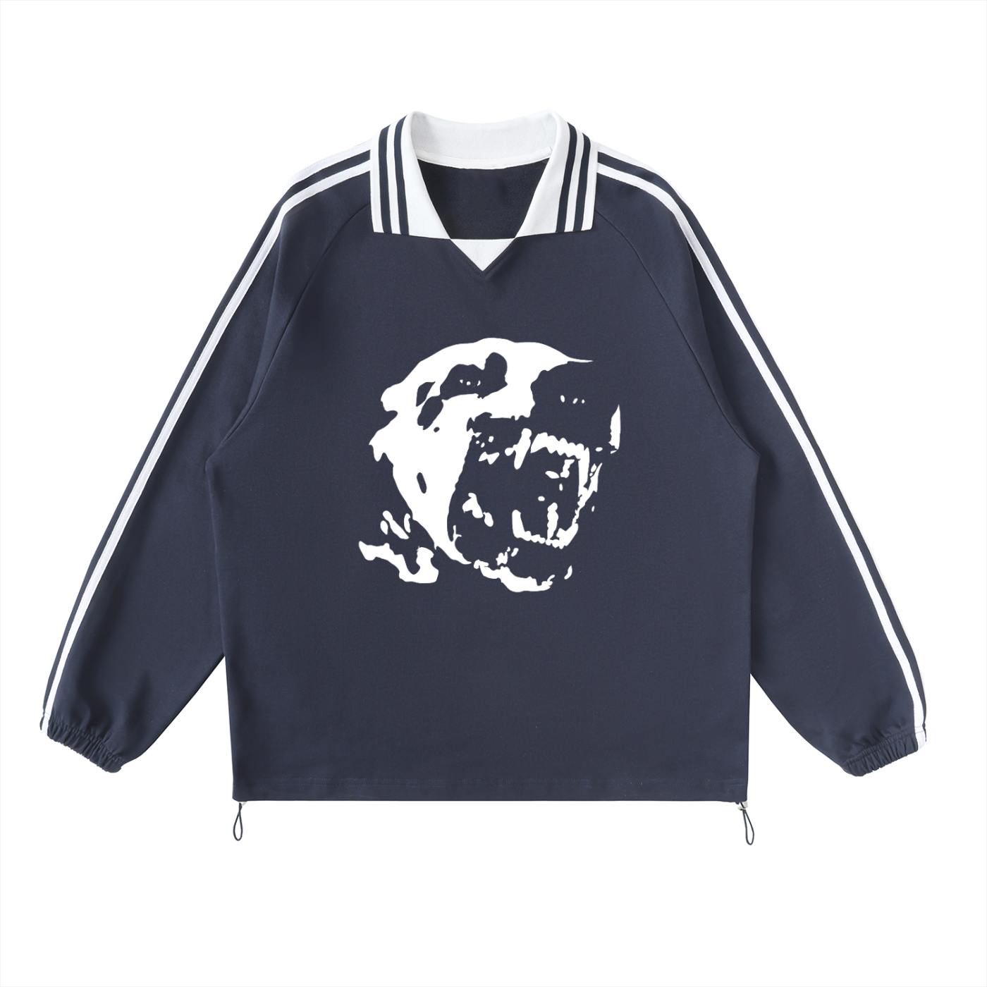 CONTRAST STRIPPD LAPEL COLLAR SWEATSHIRT