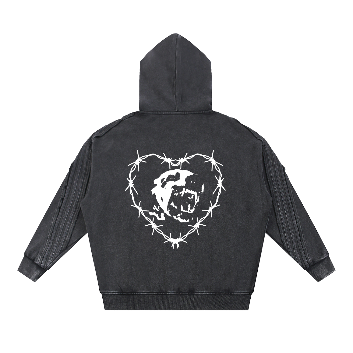 SNOW WASHD TAPE  RAW EDGE ZIP HOODIE