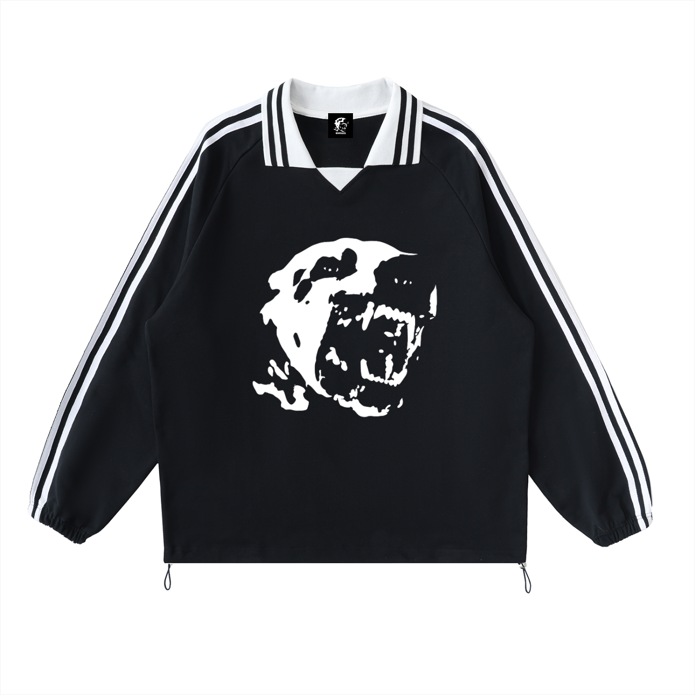 CONTRAST STRIPPD LAPEL COLLAR SWEATSHIRT