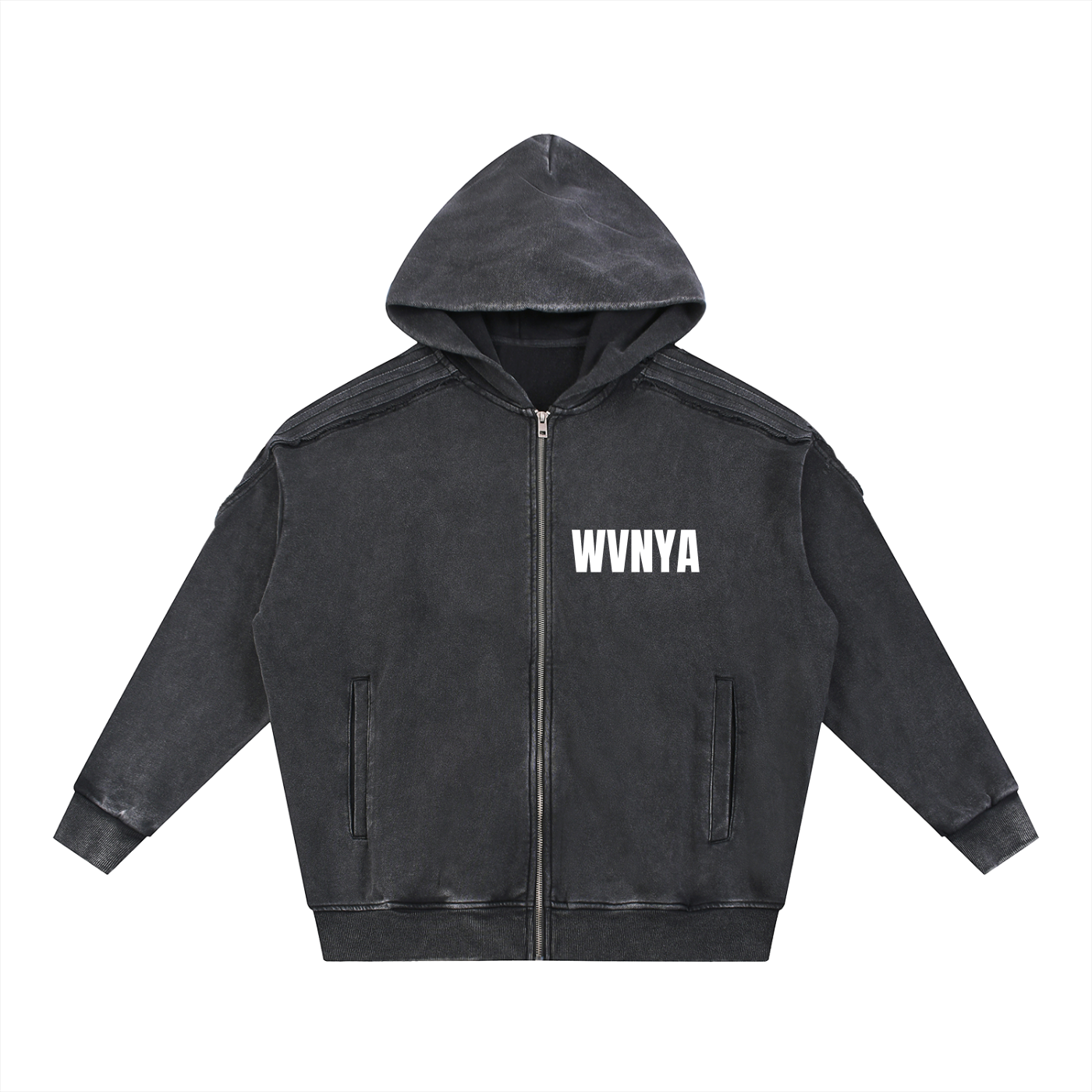 SNOW WASHD TAPE  RAW EDGE ZIP HOODIE