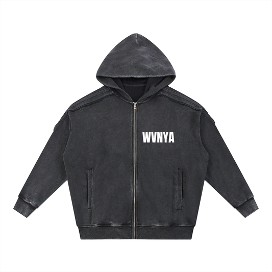 SNOW WASHD TAPE  RAW EDGE ZIP HOODIE