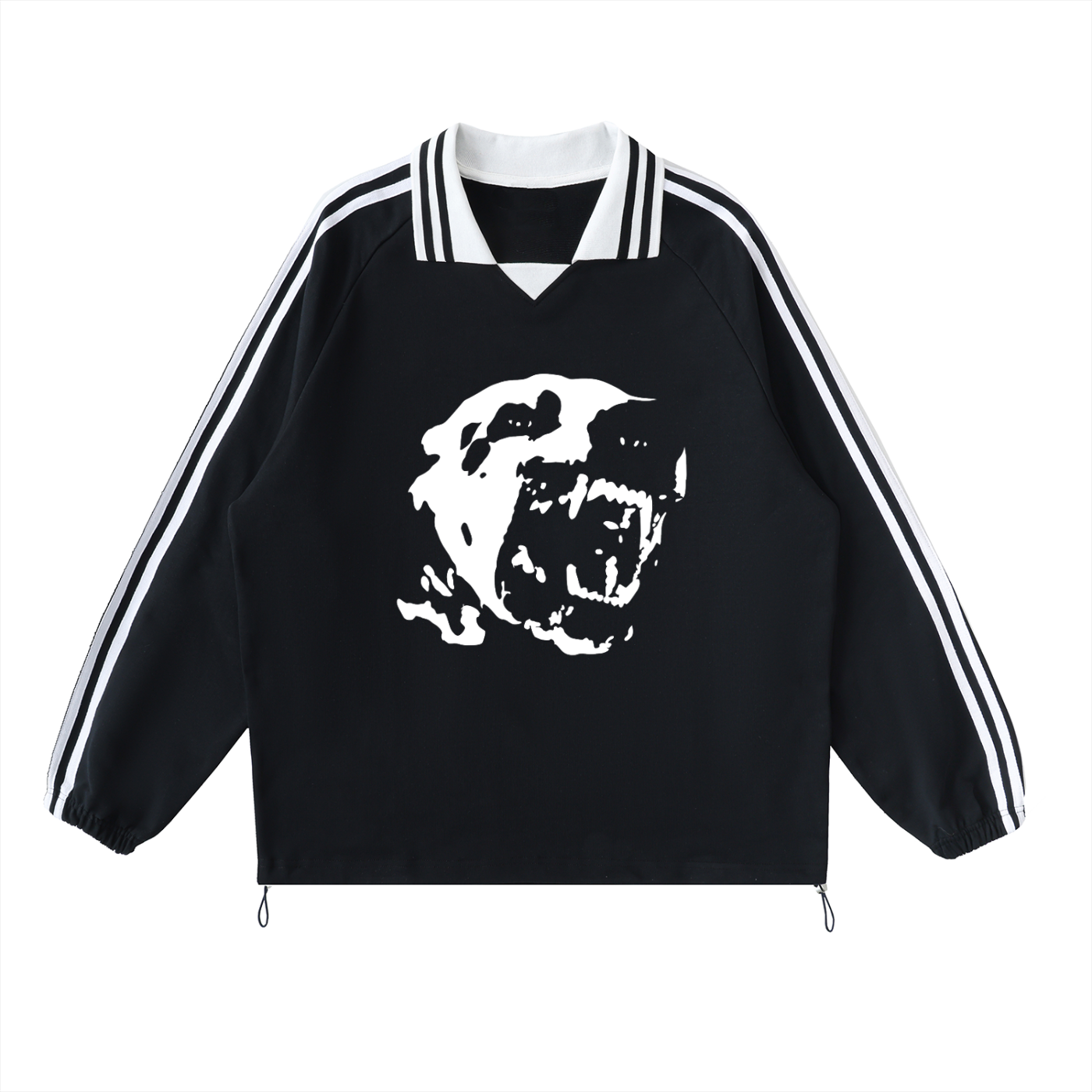 CONTRAST STRIPPD LAPEL COLLAR SWEATSHIRT
