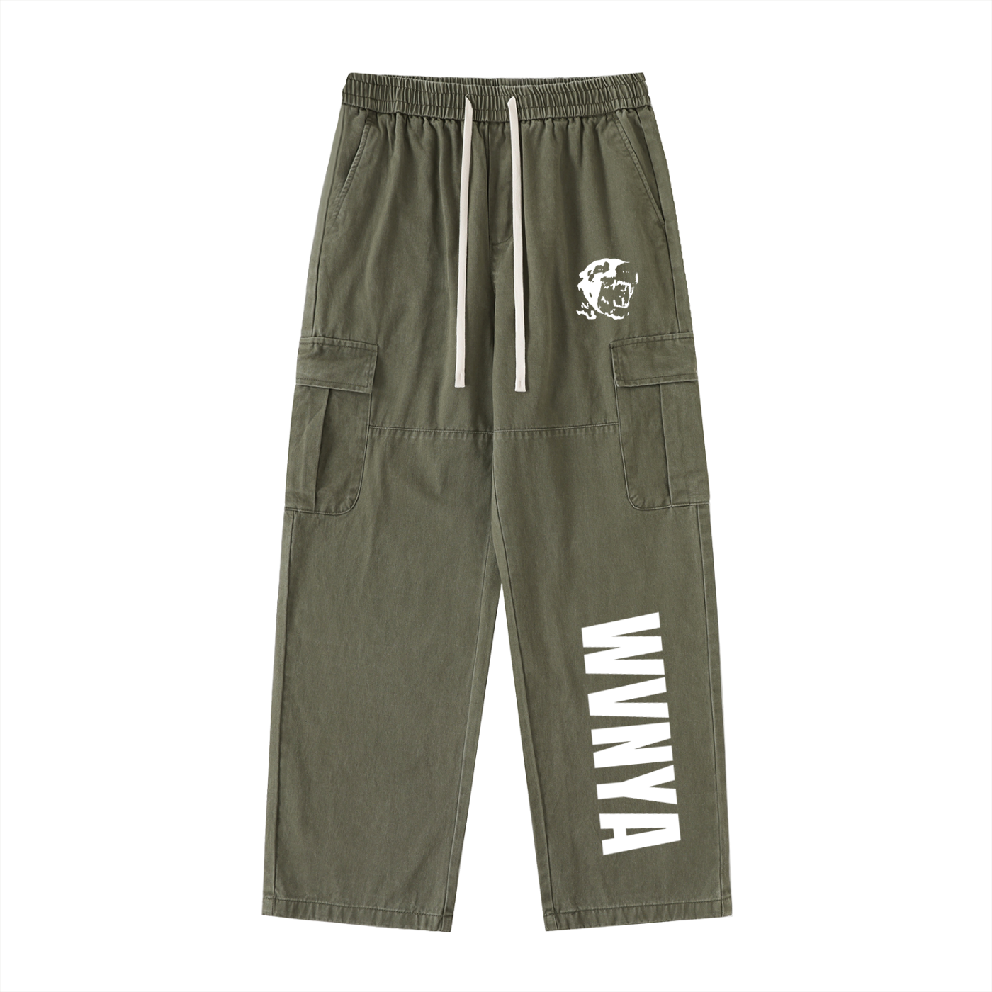 DRAWSTRING WAIST STRAIGHT-LEG CARGO PANTS