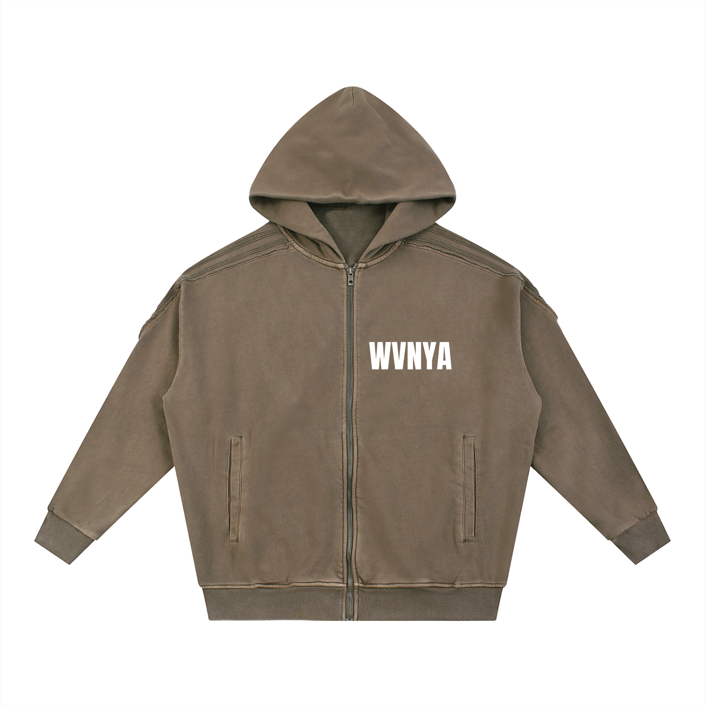 SNOW WASHD TAPE  RAW EDGE ZIP HOODIE