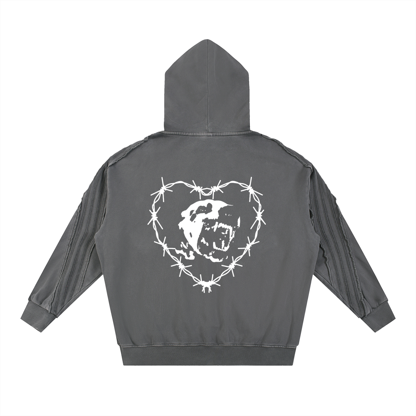 SNOW WASHD TAPE  RAW EDGE ZIP HOODIE